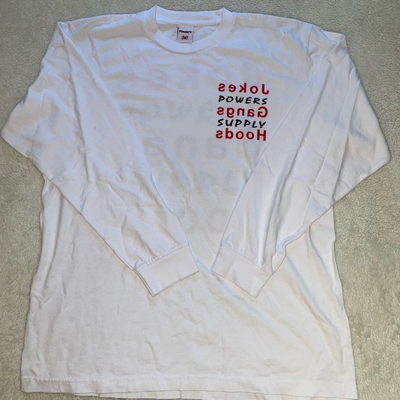 Powers Supply White Long Sleeve Graphic Cotton Tee “Jokes Gangs Hoods” - Picture 2 of 7